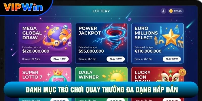 Danh mục trò chơi quay thưởng đa dạng hấp dẫn